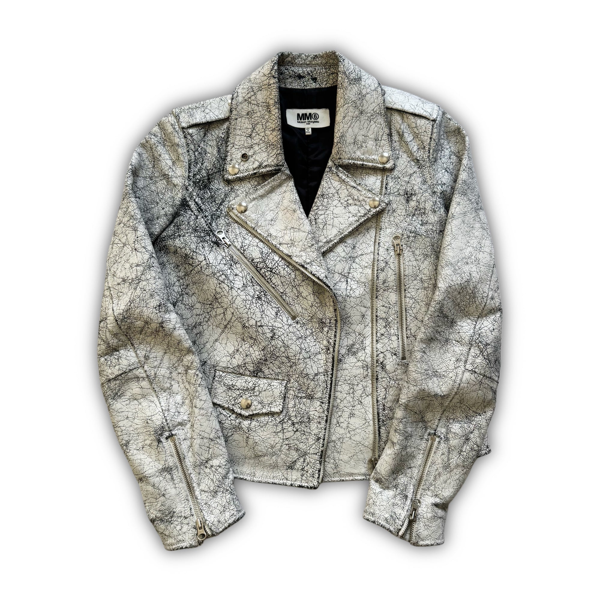 Maison Margiela MM6 AW16 Cracked White Leather Biker Jacket