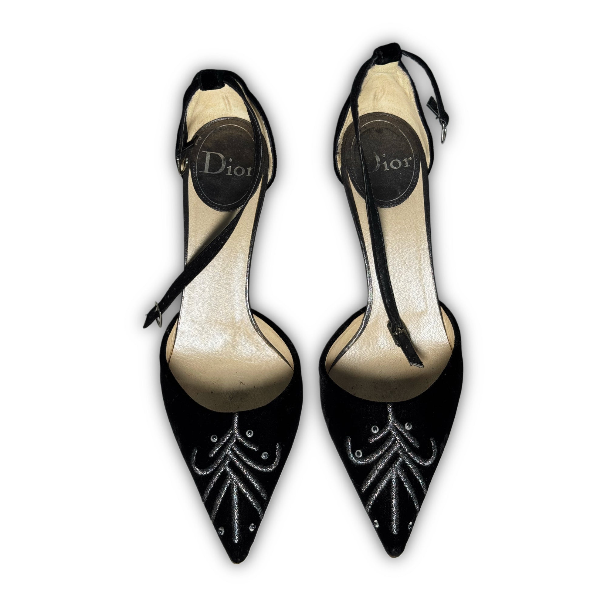 Christian Dior 2000s Strapped Beaded Velvet Heels