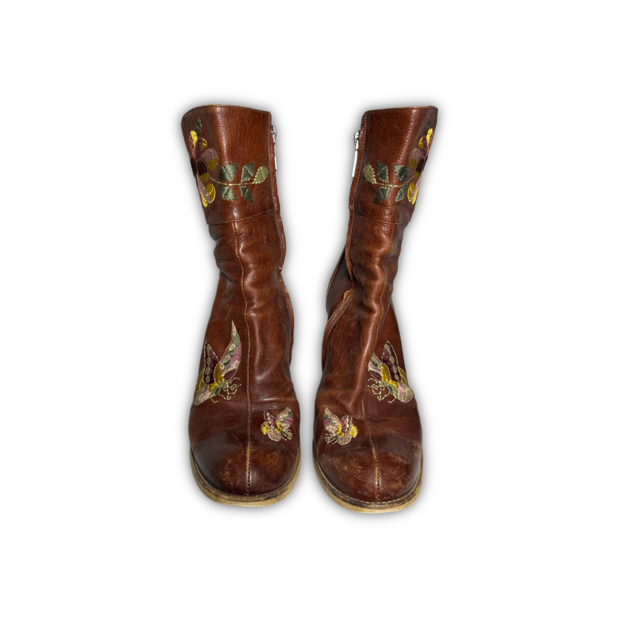 Christian Dior AW05 by John Galliano Floral Emboridered Heeled Leather Boots