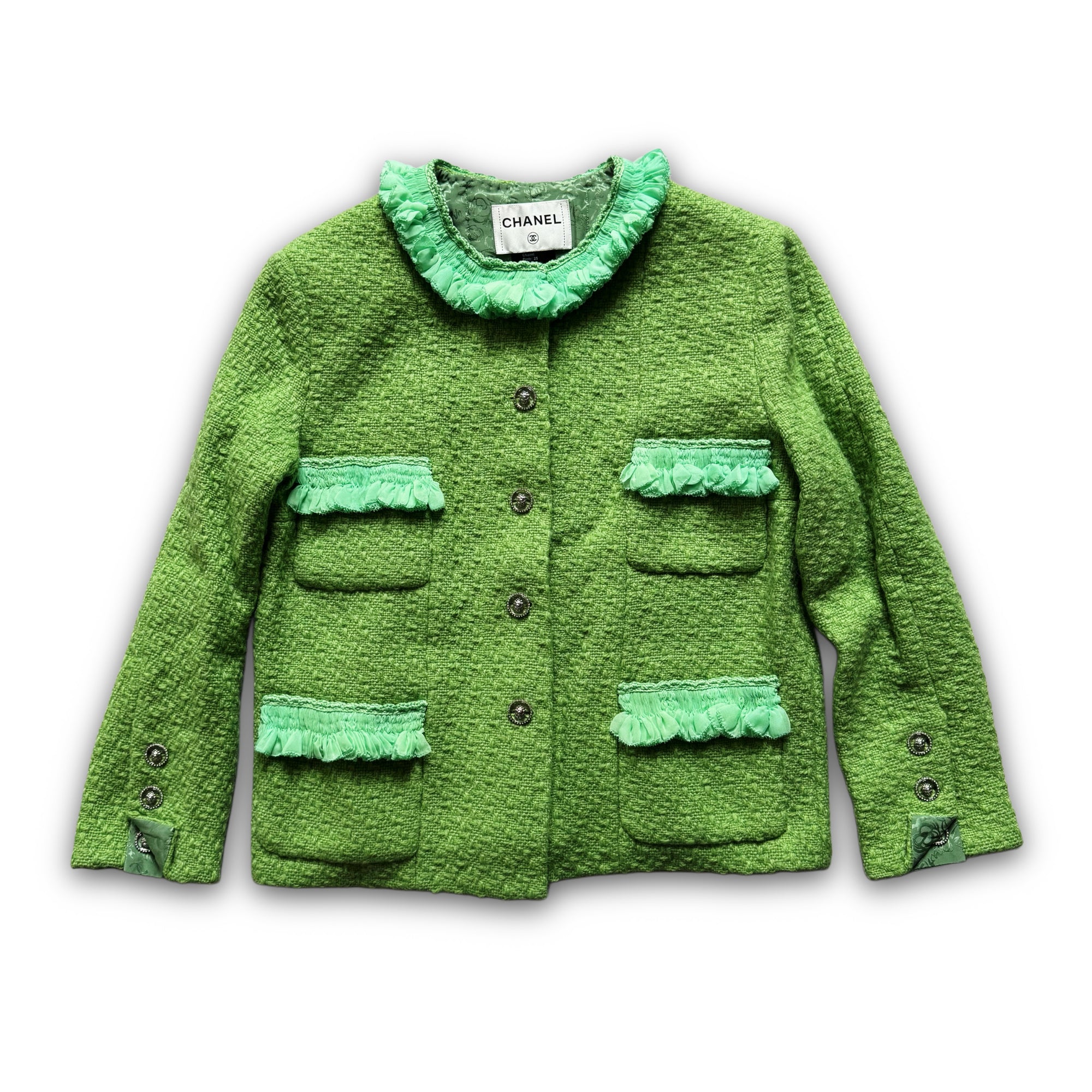 Chanel 2025 Prototype Green Ruffled Boucle Jacket