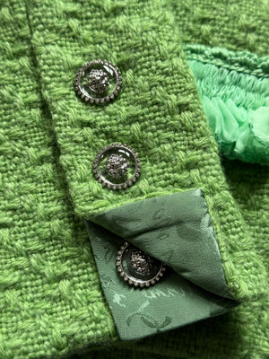 Chanel 2025 Prototype Green Ruffled Boucle Jacket