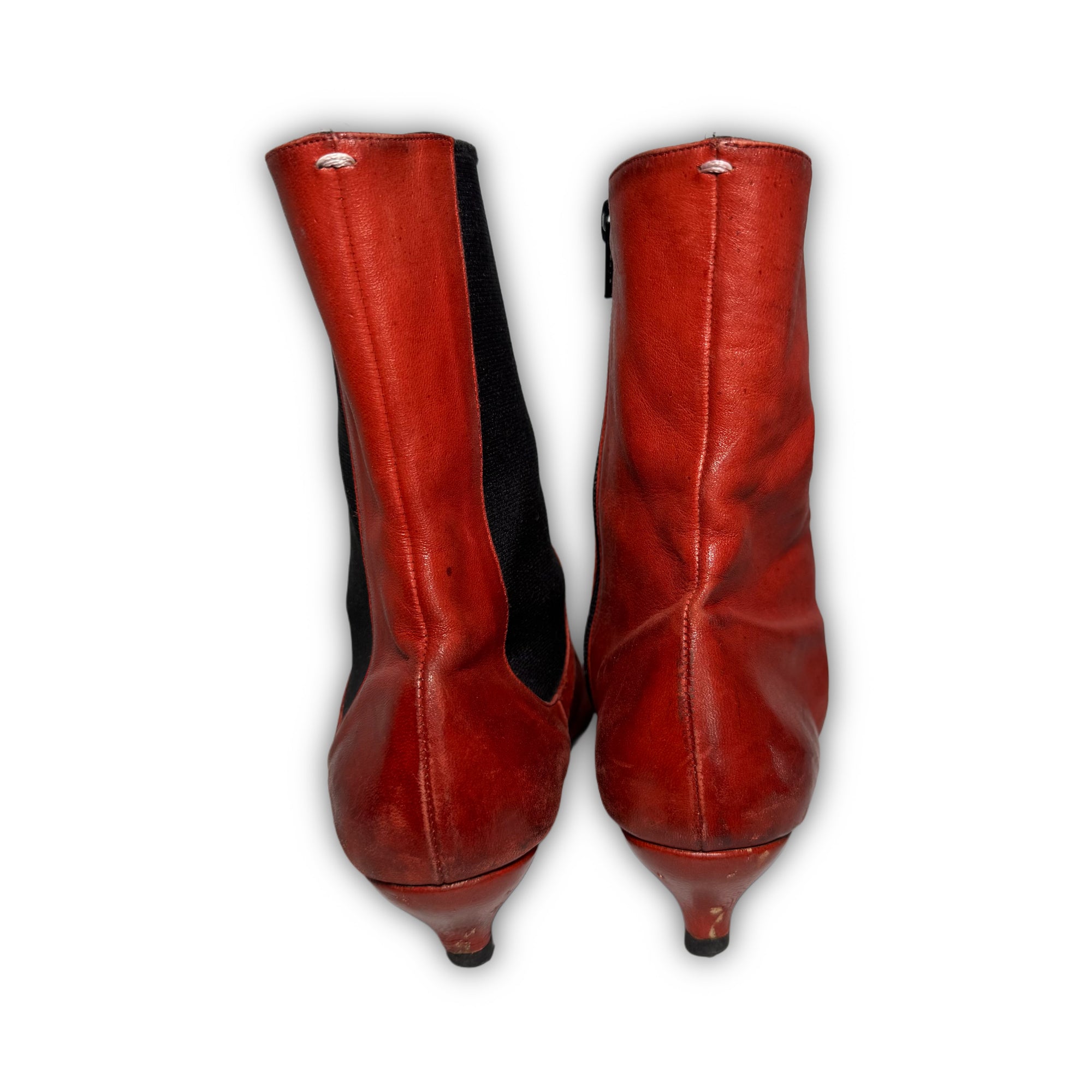 Maison Martin Margiela Artisanal Mismatched Red Pointed Toe Leather Heels
