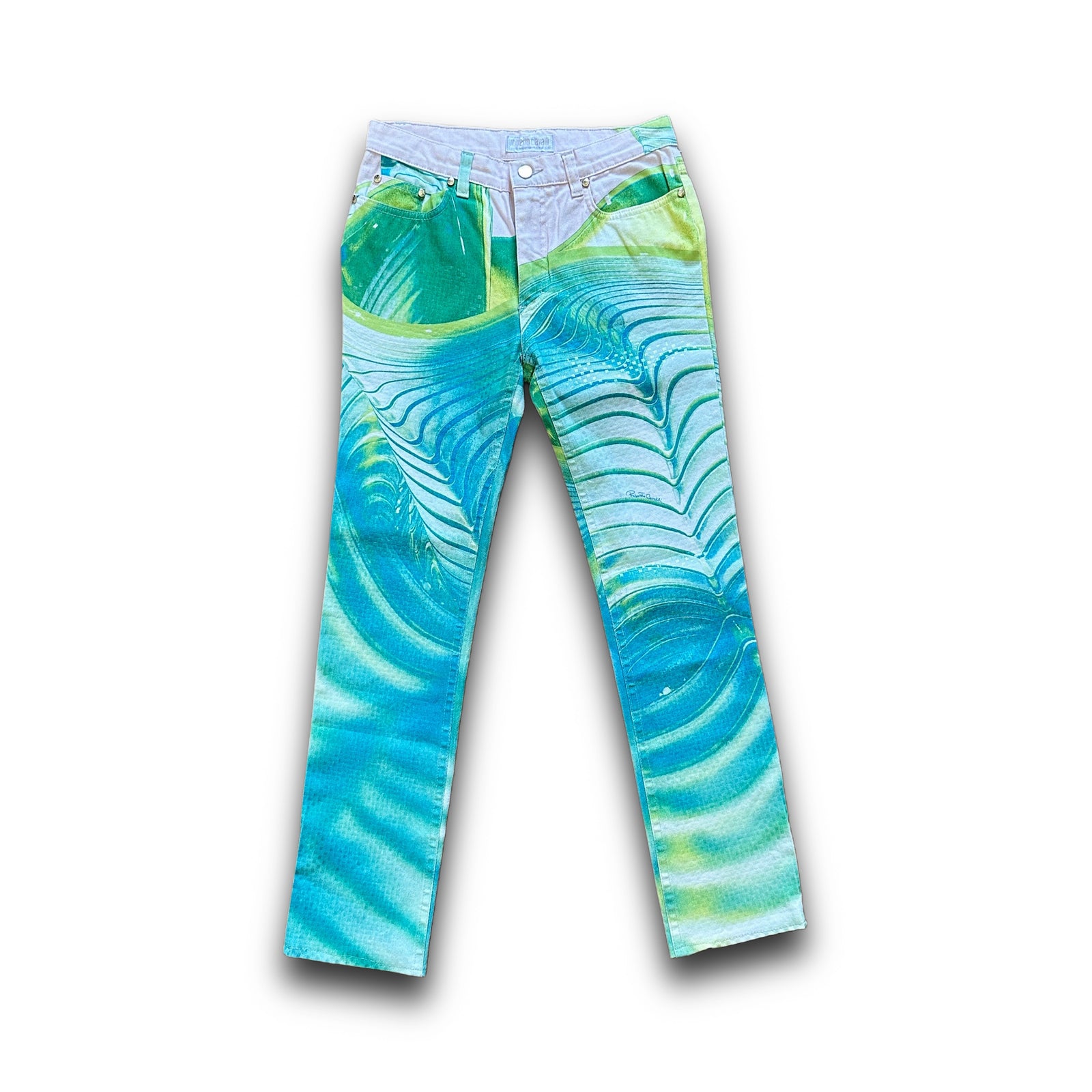 Roberto Cavalli 2000s Liquid Floral Printed Denim