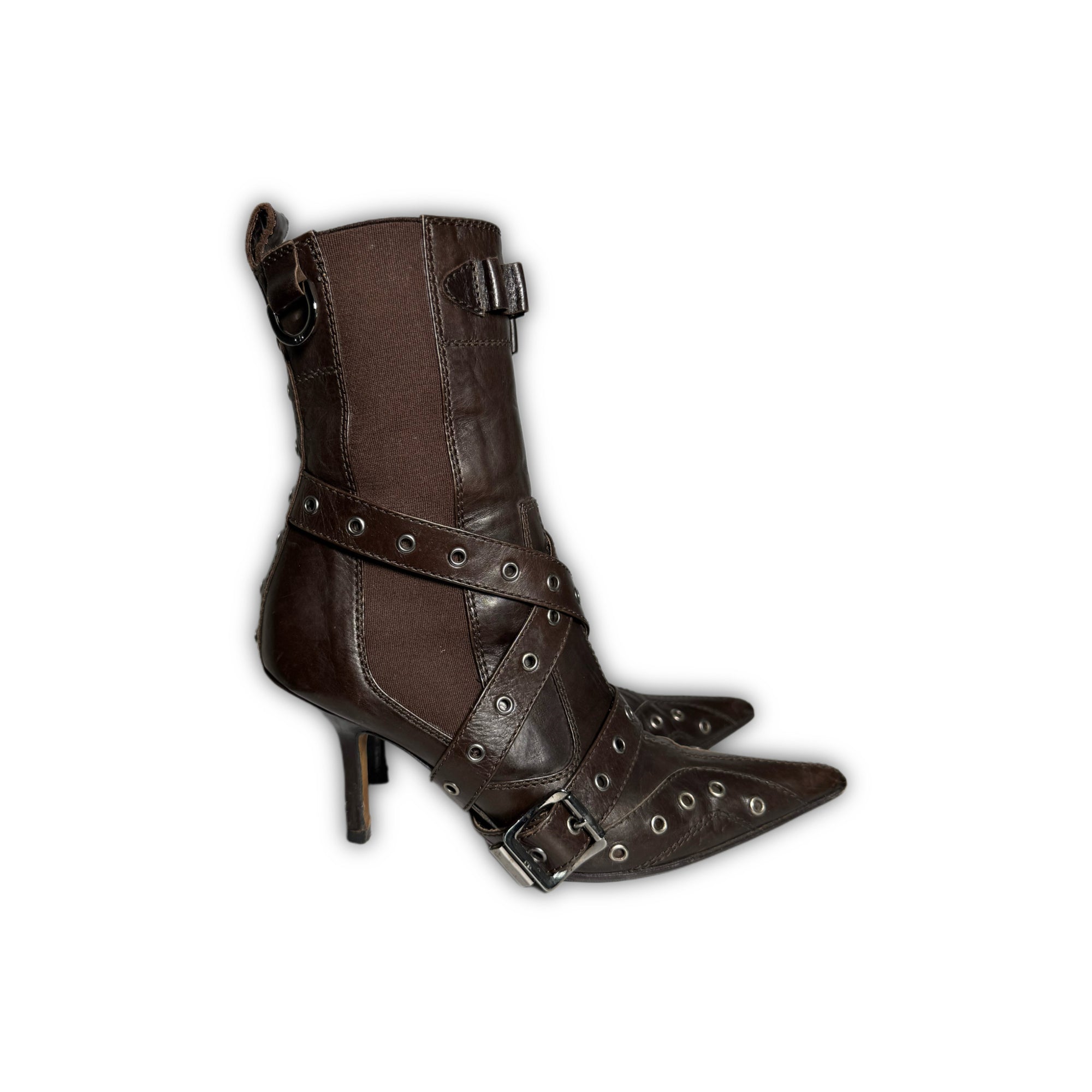 Christian Dior SS02 by John Galliano Studded Strapped Leather Heeled Boots