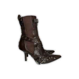 Christian Dior SS02 by John Galliano Studded Strapped Leather Heeled Boots