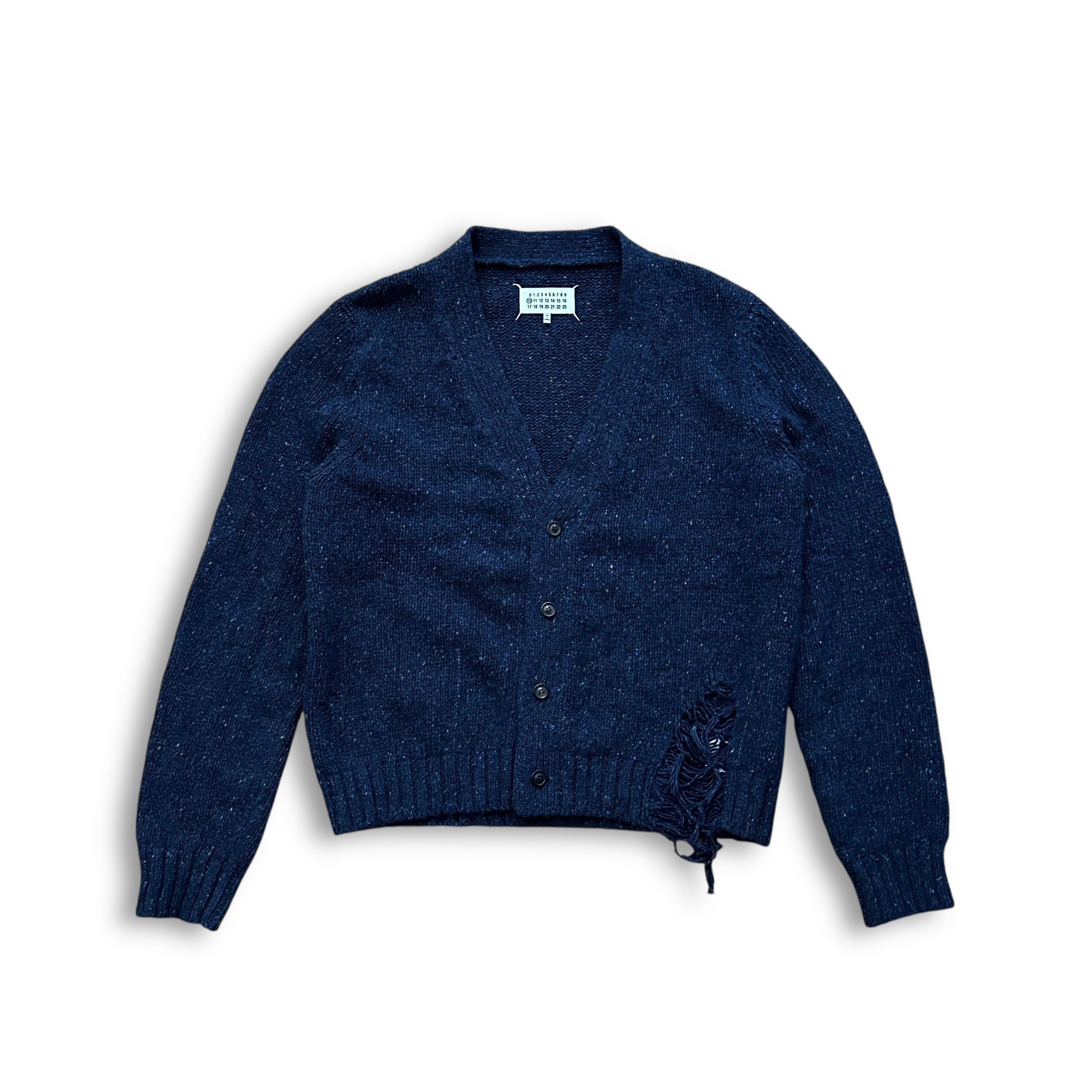 デ*ト様 Maison Margiela ⑩ Destroy Cardigan Maison Margiela FW20 Navy Multicolor Destroyed Cardigan - Ākaibu Store