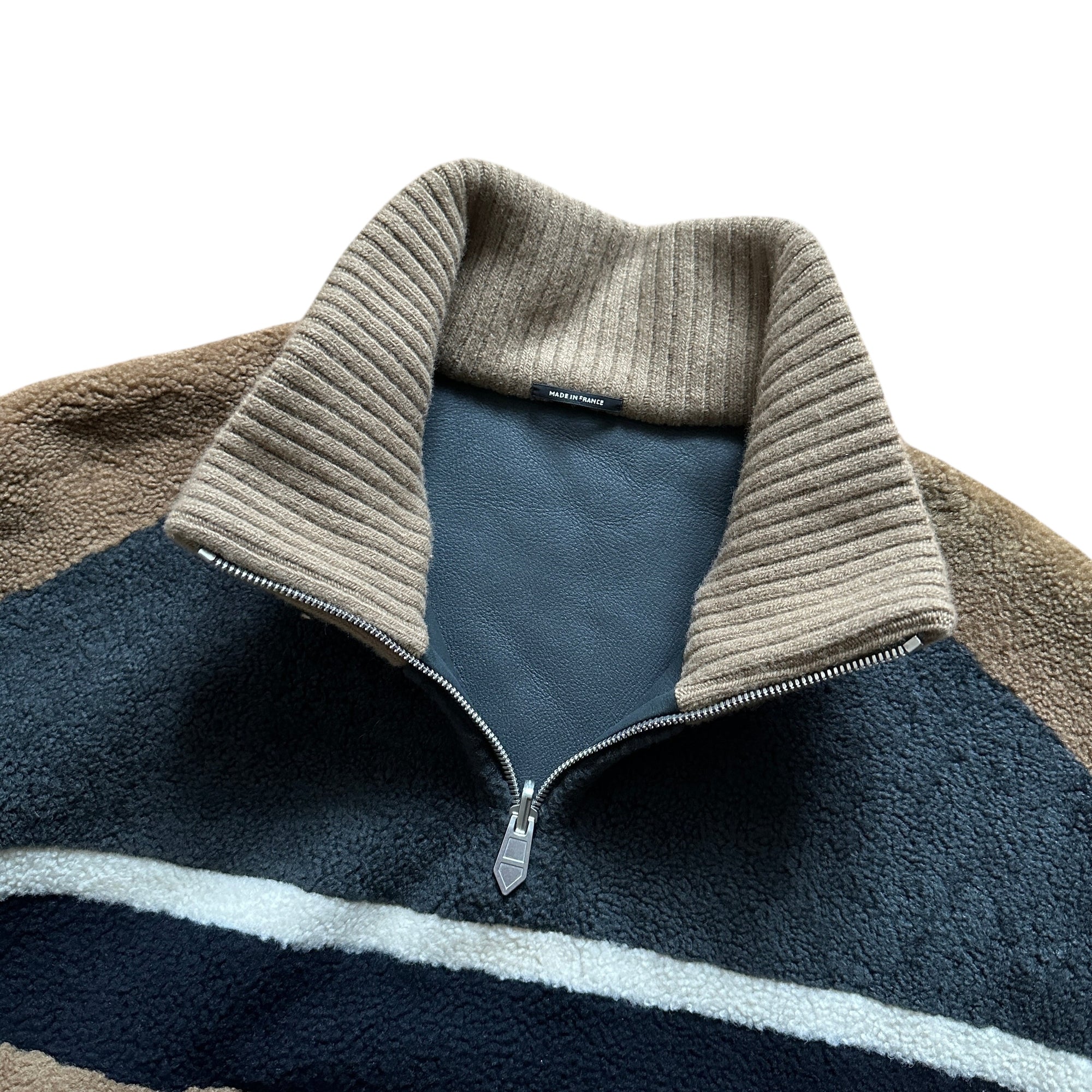 Hermès FW20 Reversible Shearling Leather Paneled Half Zip Jacket