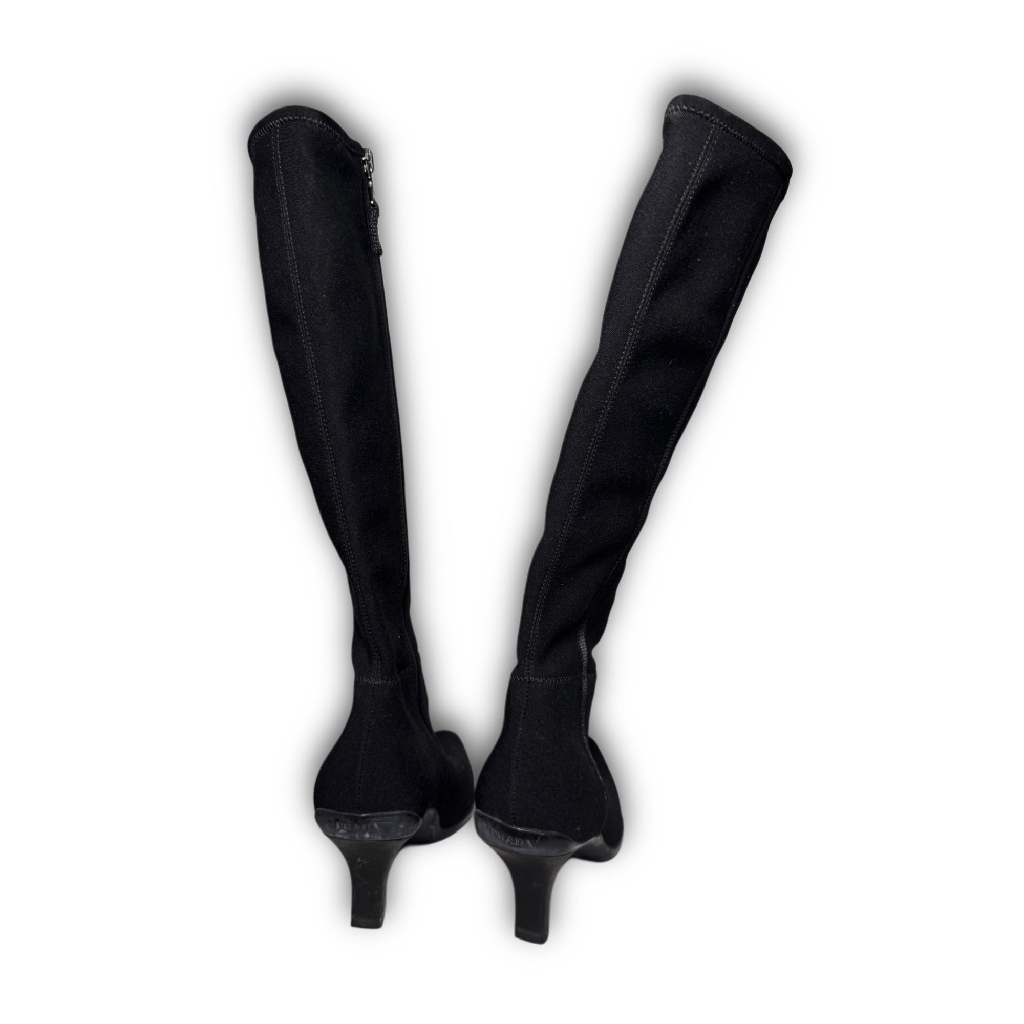 Prada FW99 Grey Wool Heeled Boots