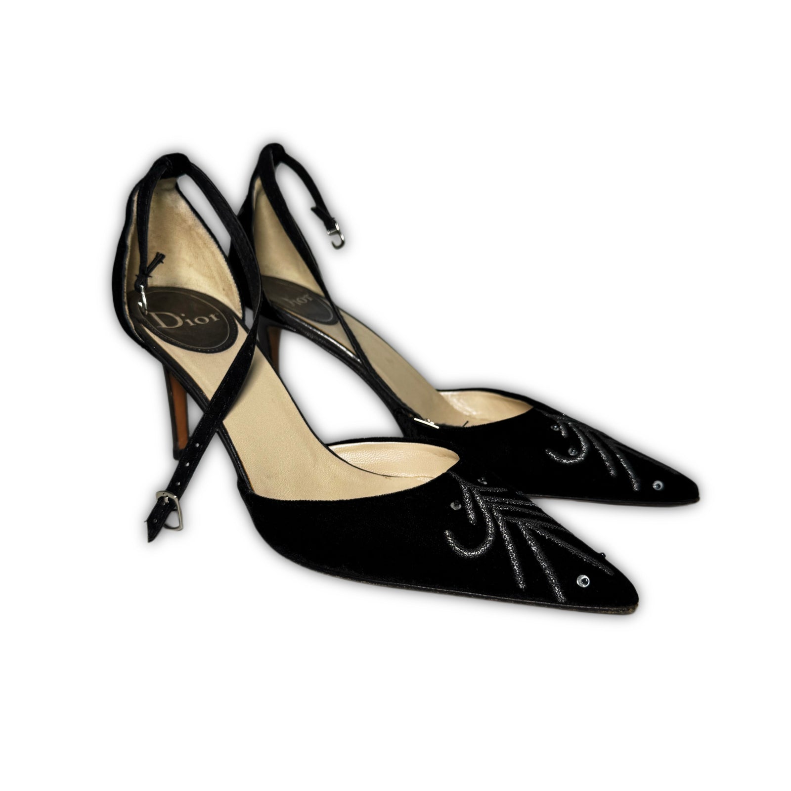 Christian Dior 2000s Strapped Beaded Velvet Heels