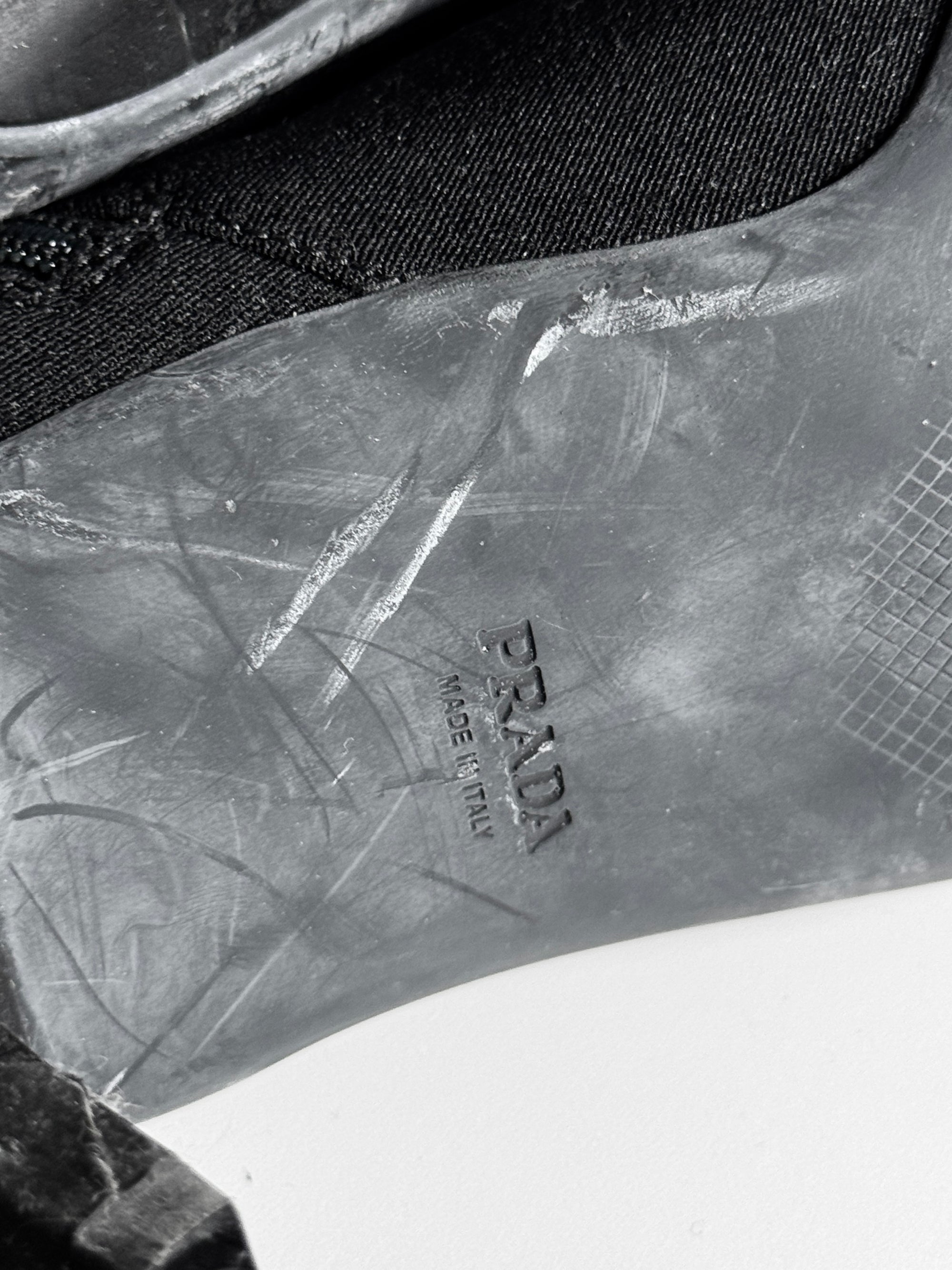 Prada FW99 Grey Wool Heeled Boots