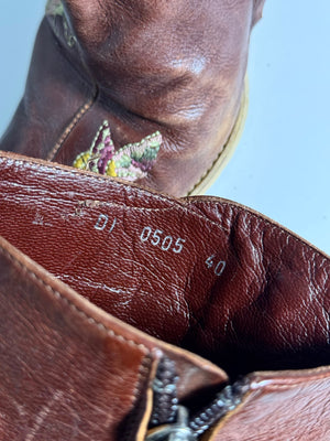 Christian Dior AW05 by John Galliano Floral Emboridered Heeled Leather Boots