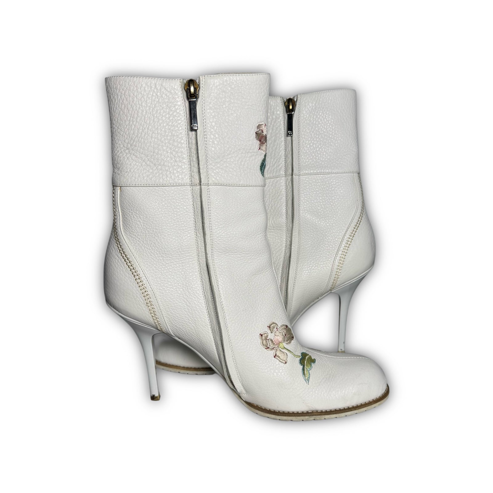 Christian Dior by John Galliano SS05 Floral Embroidered Leather Heeled Boots