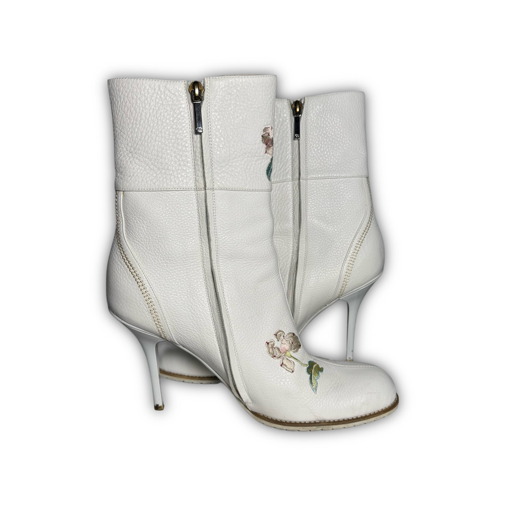 Christian Dior by John Galliano SS05 Floral Embroidered Leather Heeled Boots
