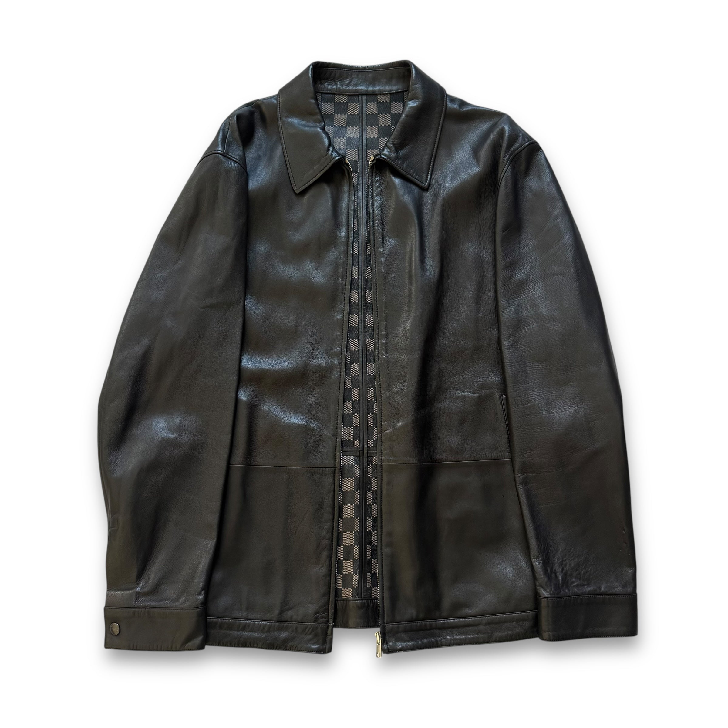 Louis Vuitton 2000s Damier Lined Leather Jacket - Ākaibu Store