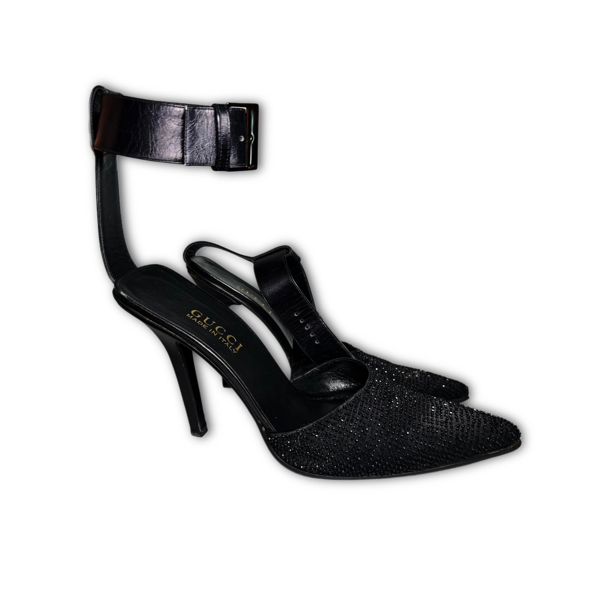 Gucci 1997 by Tom Ford Swarovski Crystal Beaded Ankle Strap Heels