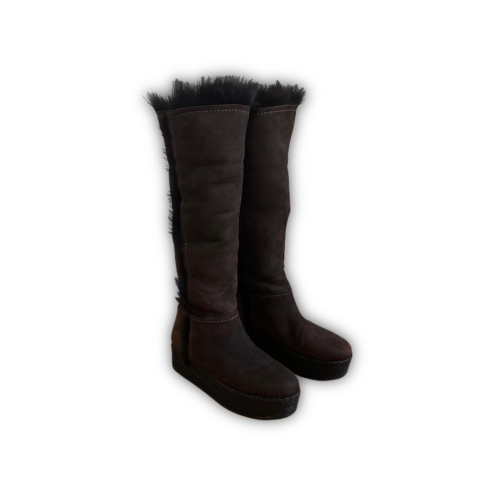 Prada 2000s Fur Lined Suede Knee Boots