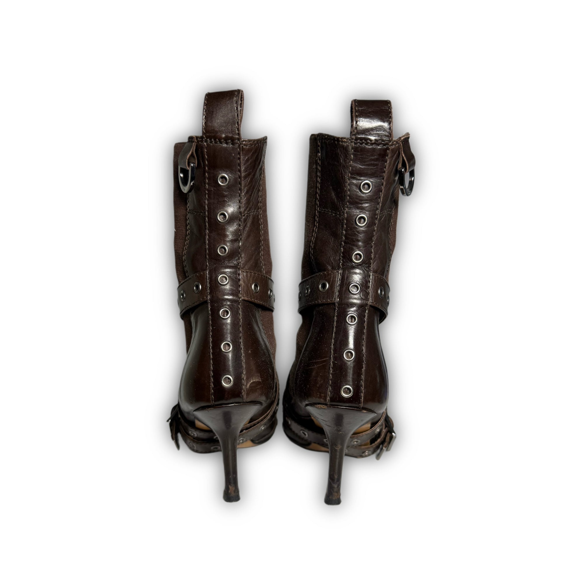 Christian Dior SS02 by John Galliano Studded Strapped Leather Heeled Boots