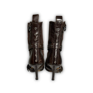 Christian Dior SS02 by John Galliano Studded Strapped Leather Heeled Boots