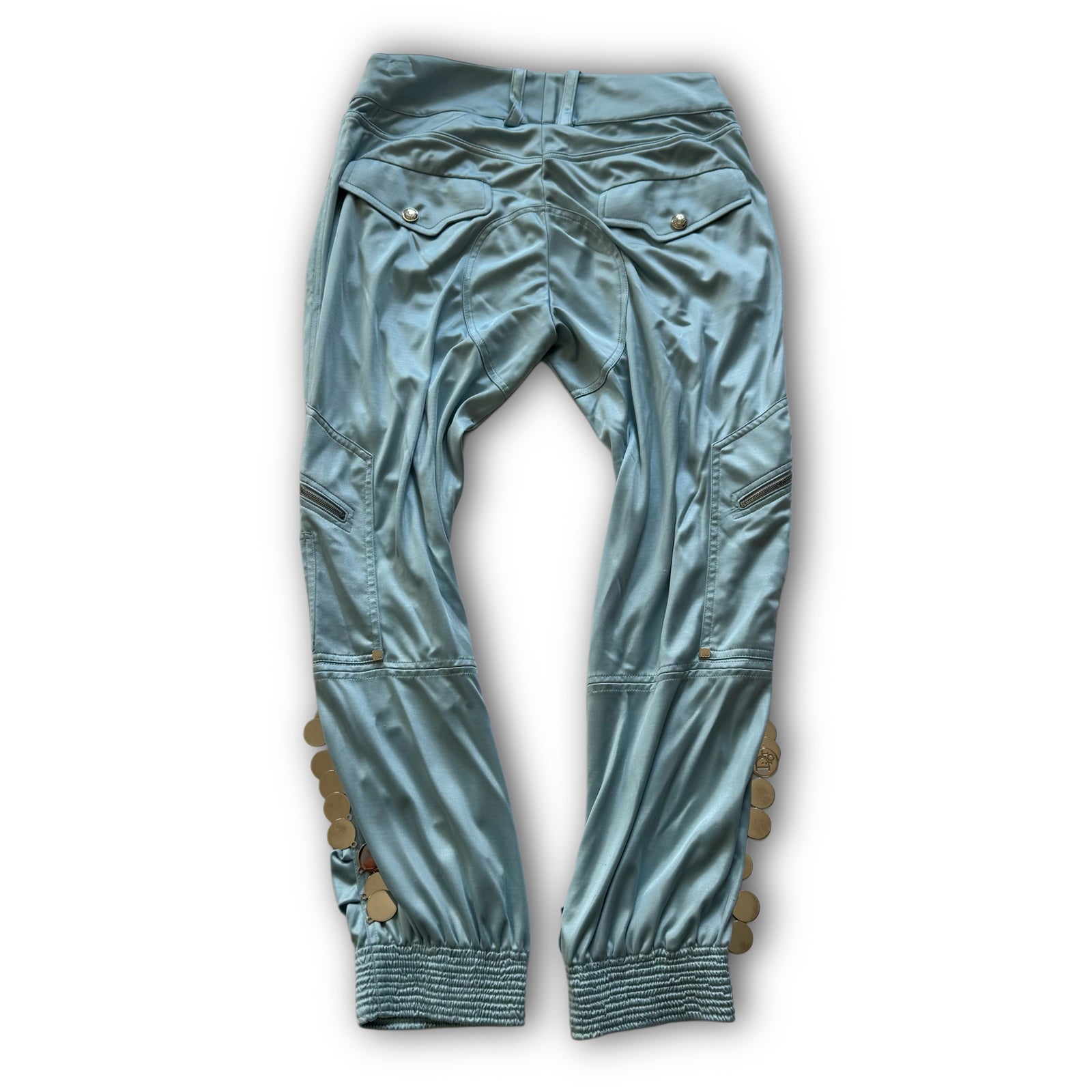 Christian Dior SS04 Baby Blue Nylon Buttoned Capri Pants
