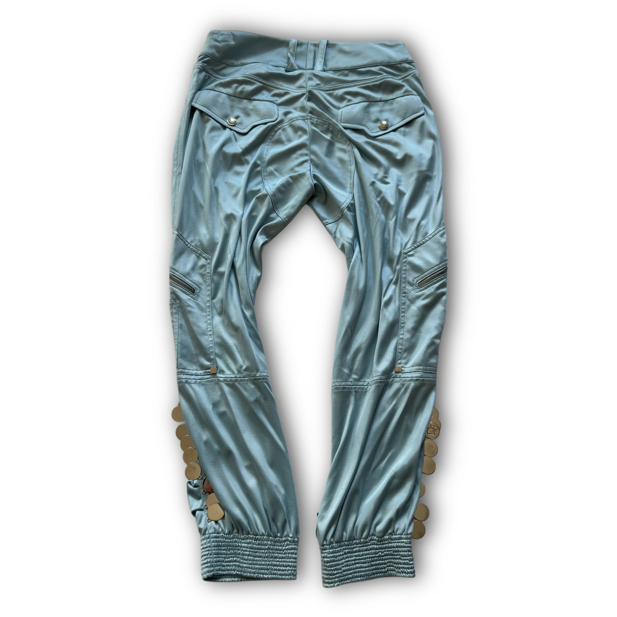 Christian Dior SS04 Baby Blue Nylon Buttoned Capri Pants