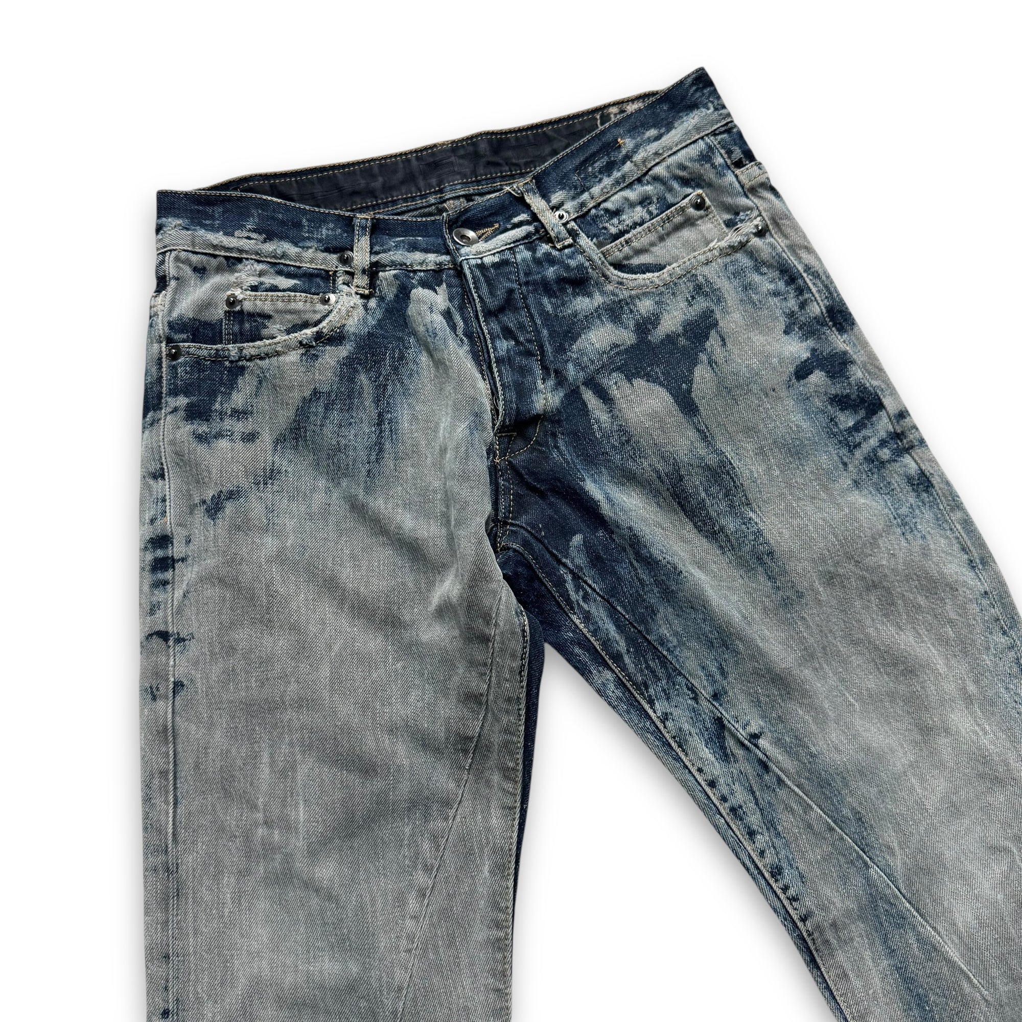 Rick Owens 2000s Bleached Raw Hem Detroit Denim