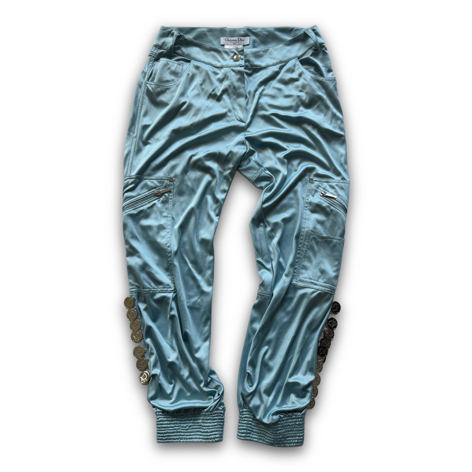 Christian Dior SS04 Baby Blue Nylon Buttoned Capri Pants