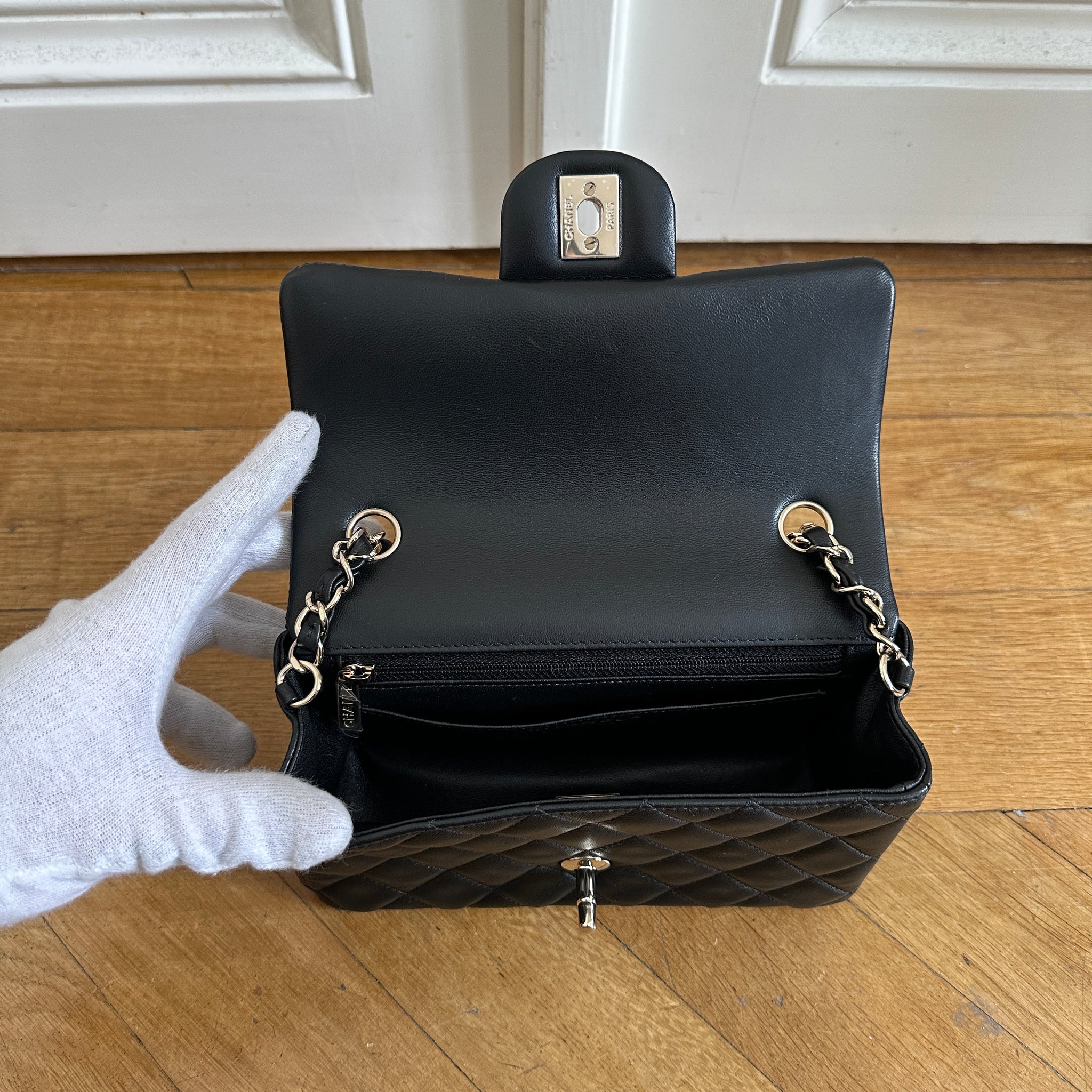 Chanel Black Quilted Lambskin Mini Flap Handbag