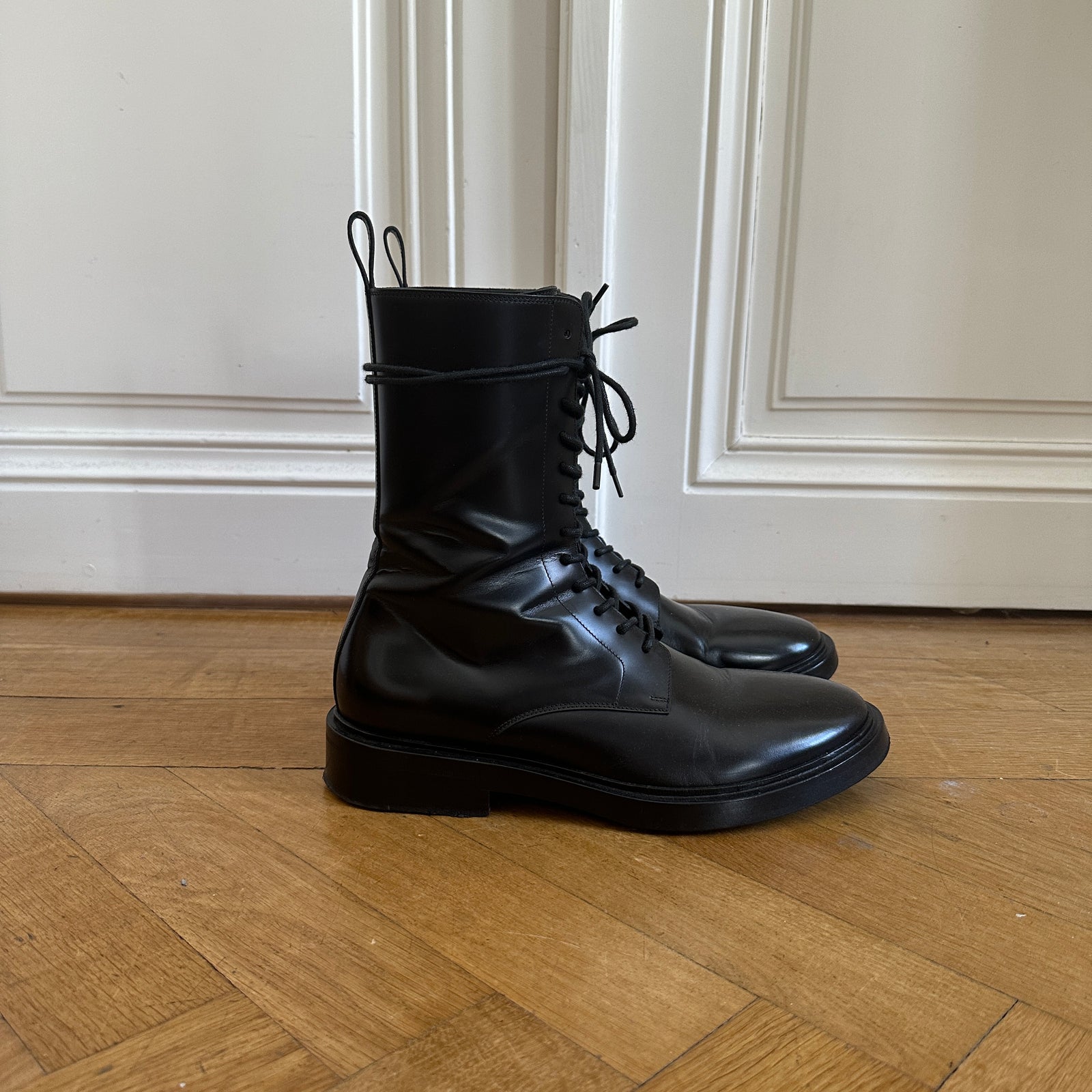 Balenciaga FW17 Black Leather Combat Boots