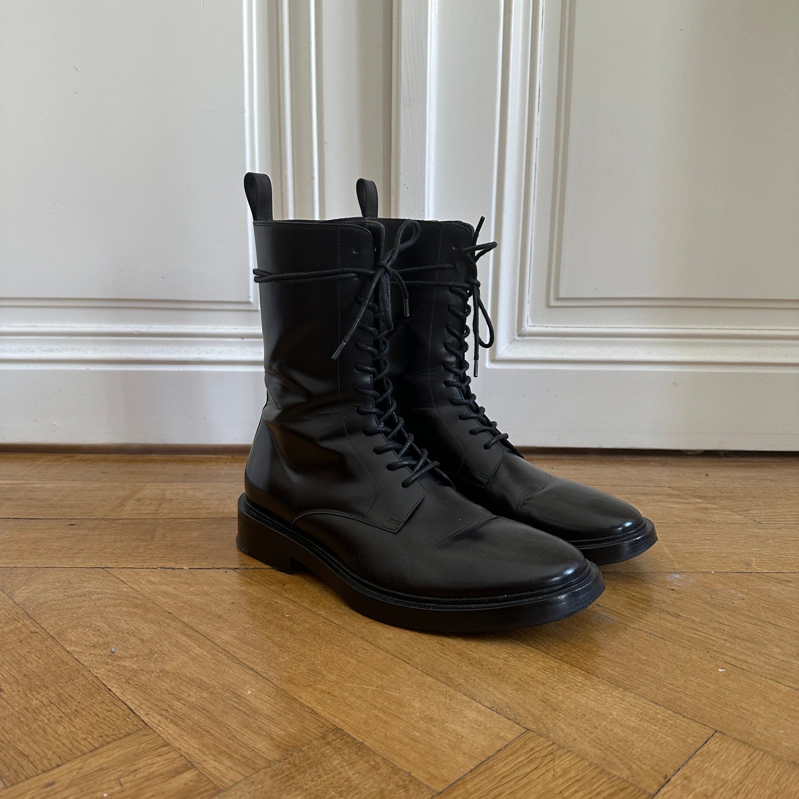 Balenciaga FW17 Black Leather Combat Boots
