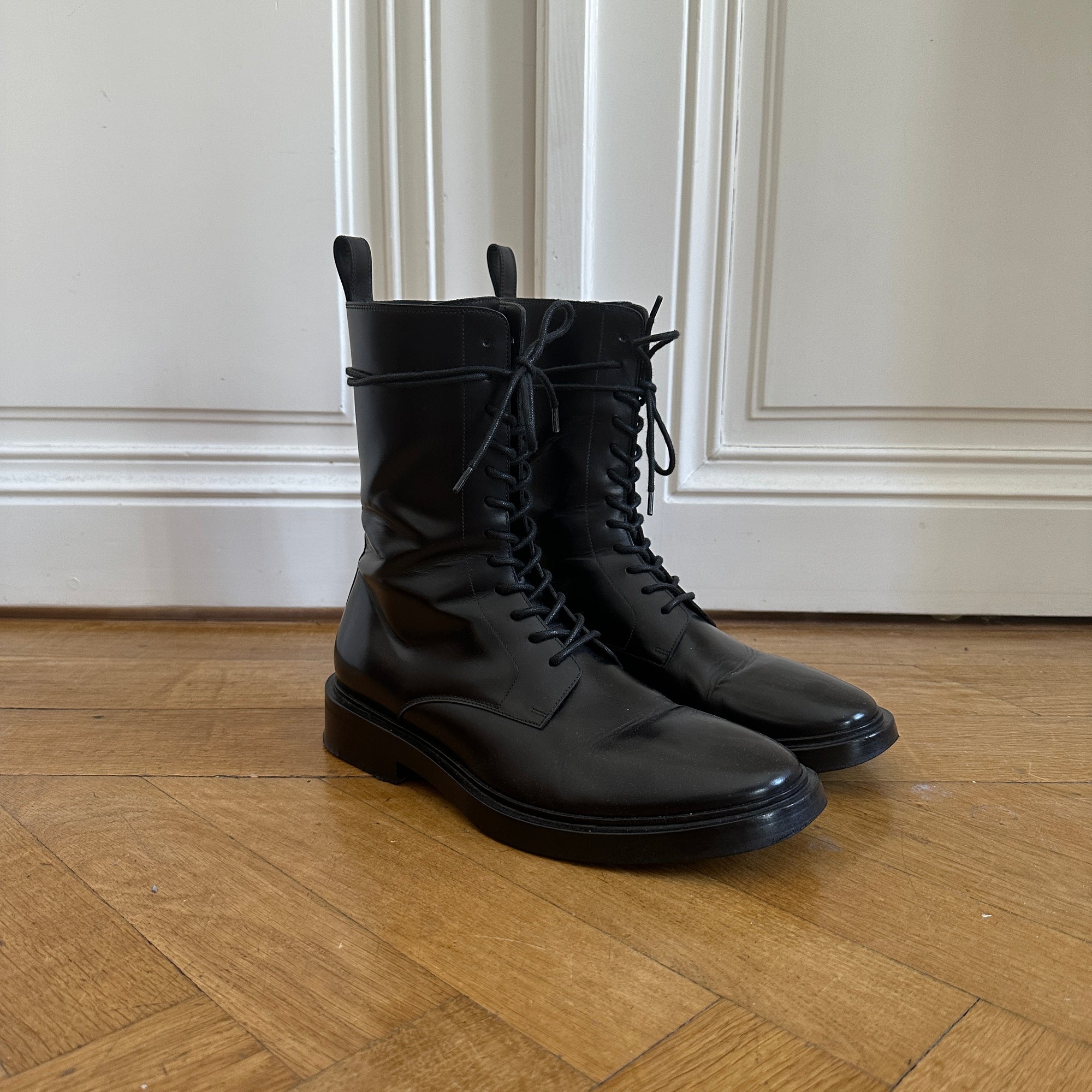 Balenciaga FW17 Black Leather Combat Boots
