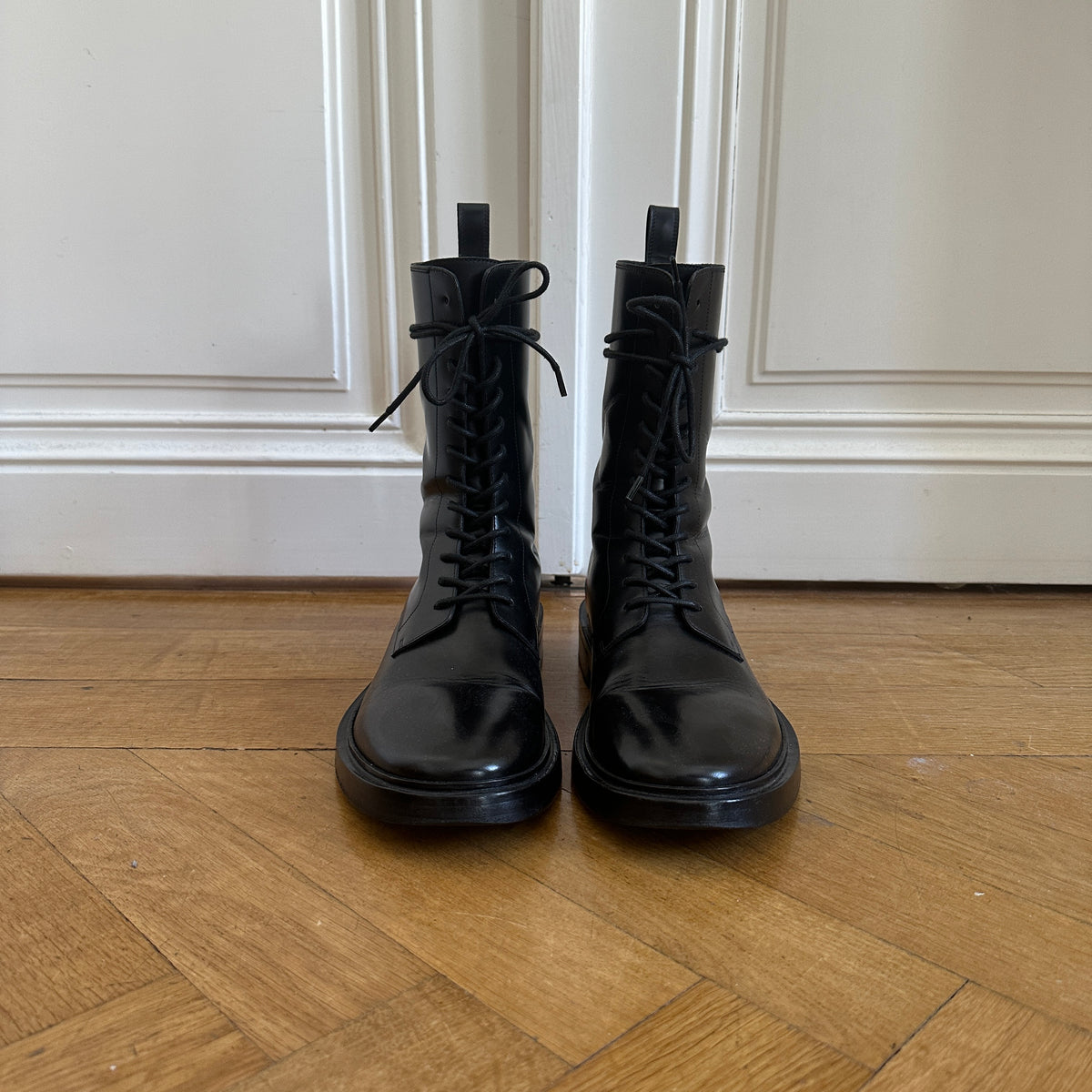 Balenciaga FW17 Black Leather Combat Boots
