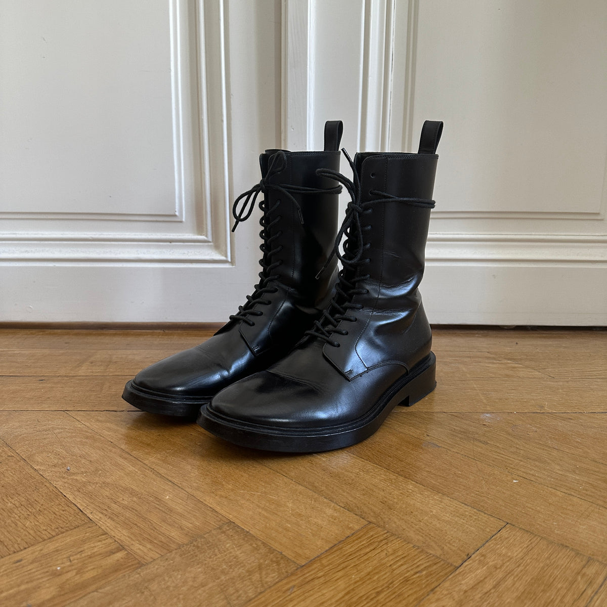 Balenciaga FW17 Black Leather Combat Boots