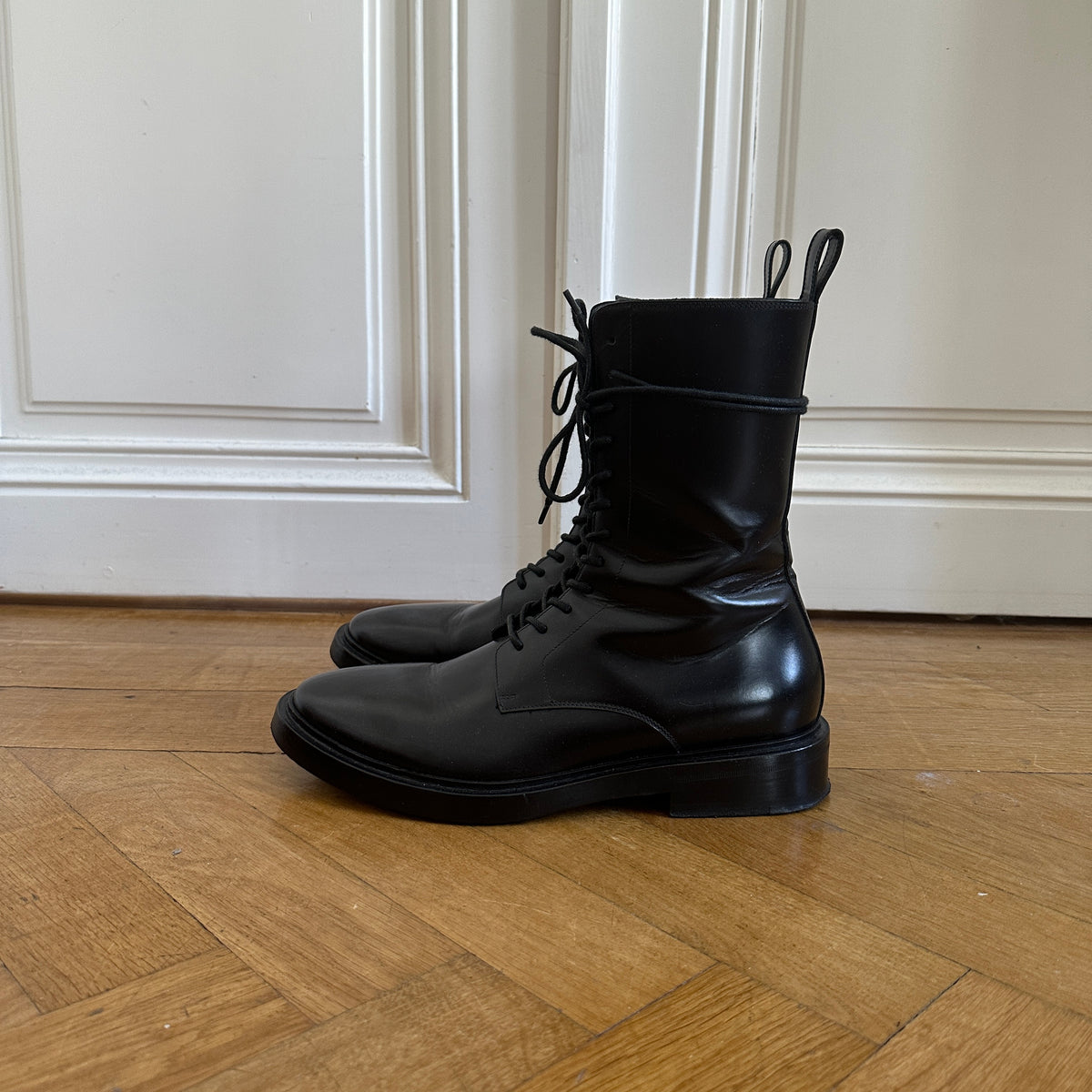 Balenciaga FW17 Black Leather Combat Boots