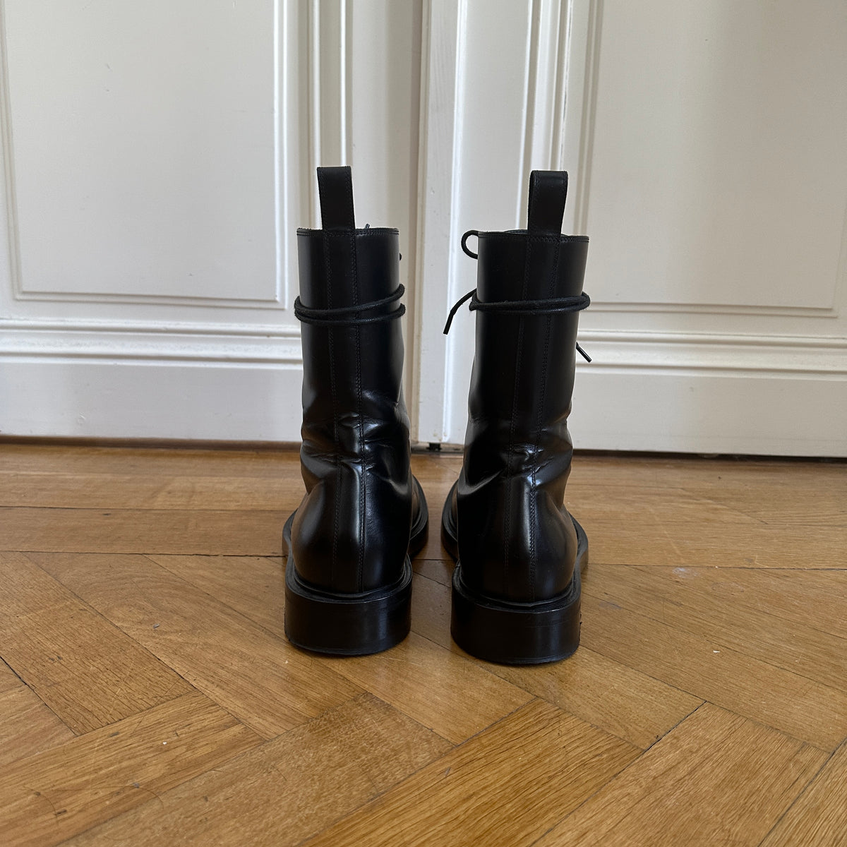 Balenciaga FW17 Black Leather Combat Boots