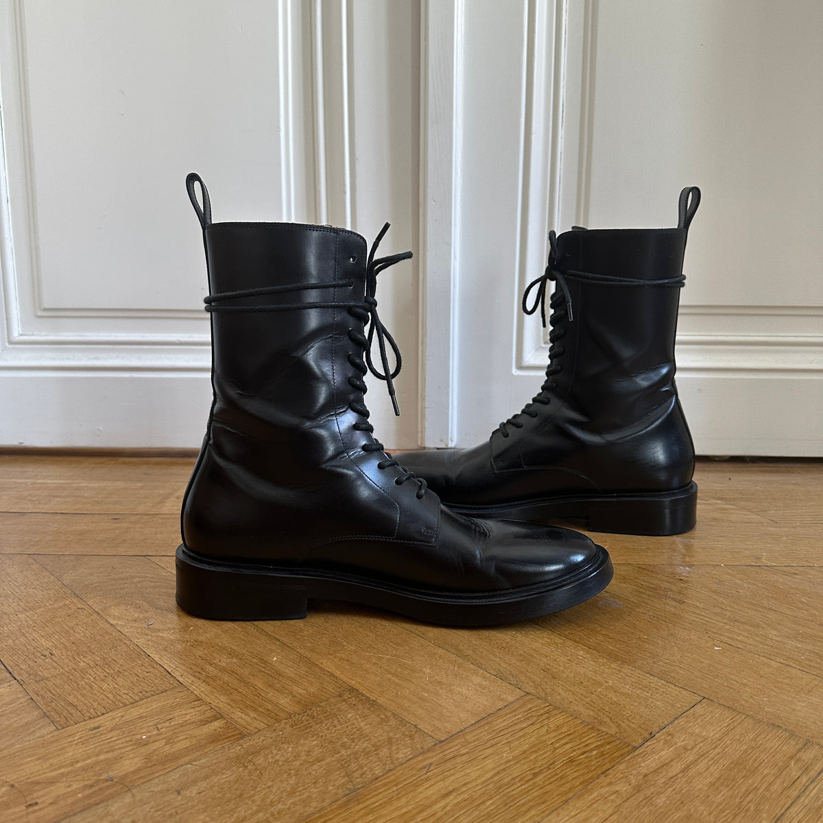 Balenciaga FW17 Black Leather Combat Boots