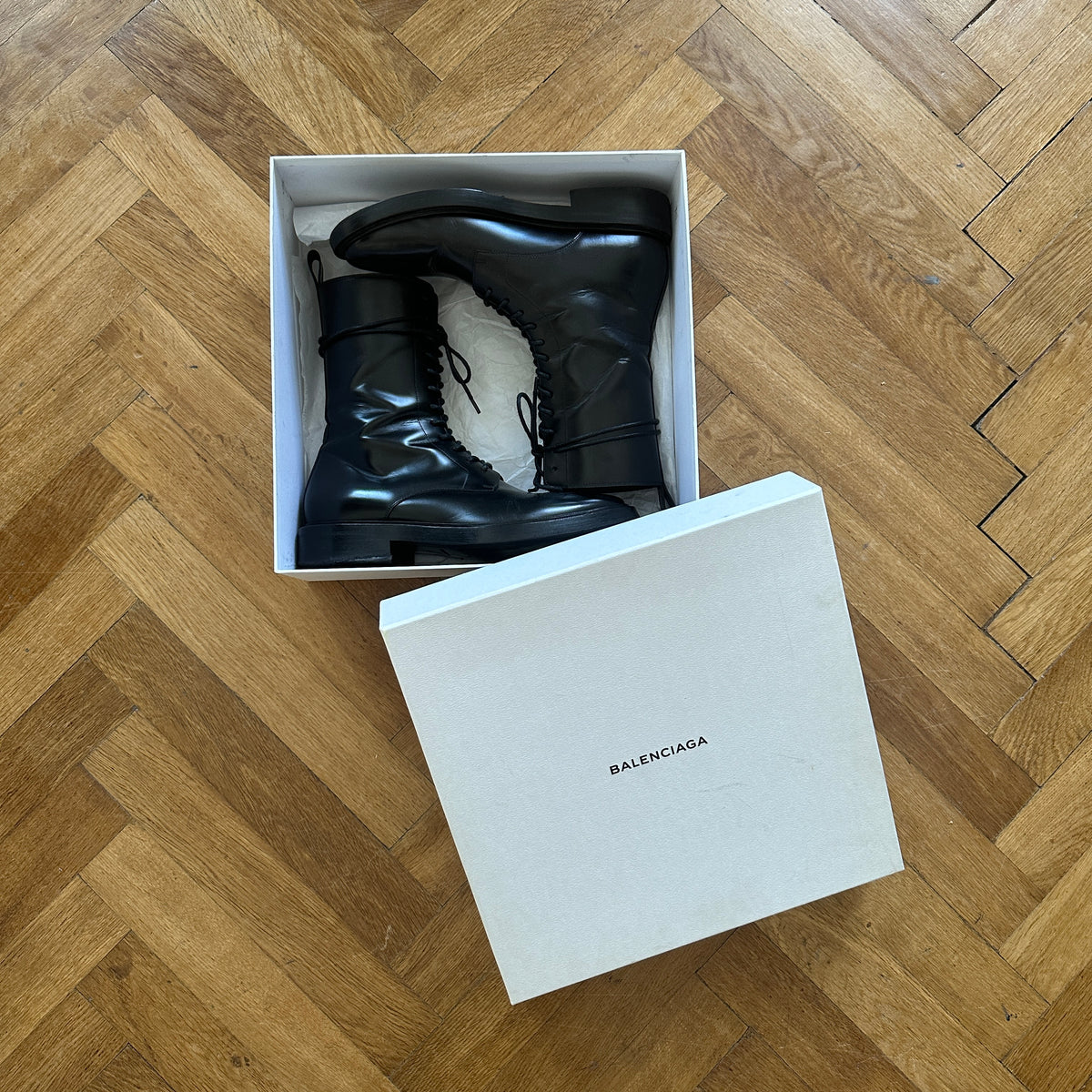 Balenciaga FW17 Black Leather Combat Boots