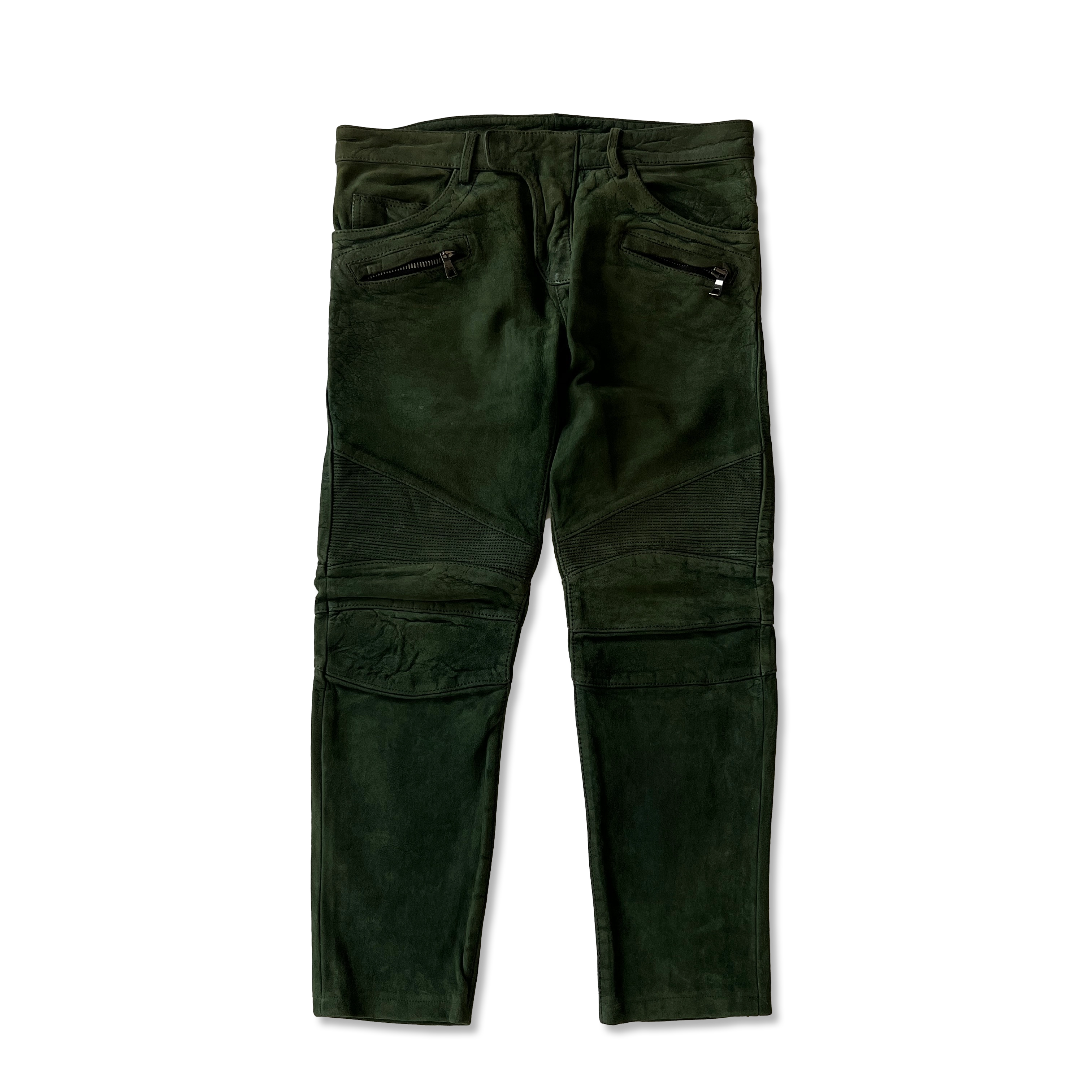 Balmain AW12 Forest Green Suede Biker - Ākaibu Store