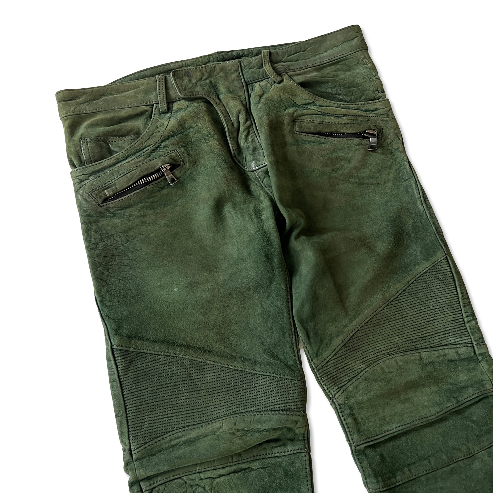 Balmain AW12 Forest Green Suede Biker