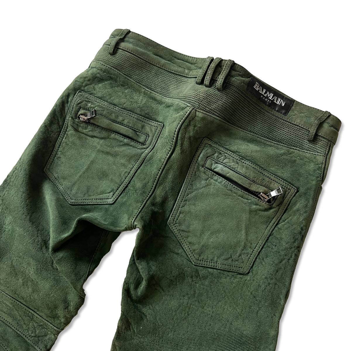 Balmain AW12 Forest Green Suede Biker