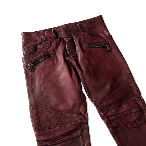 Balmain FW12 Burgundy Leather Pants - Ākaibu Store