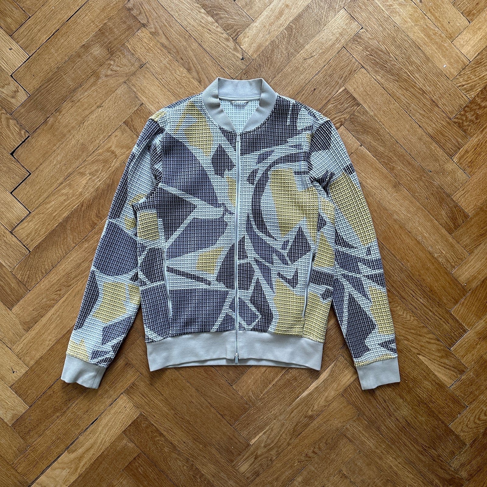 Hermès Mens Abstract Knit Waffle Knit Zip Up Jacket