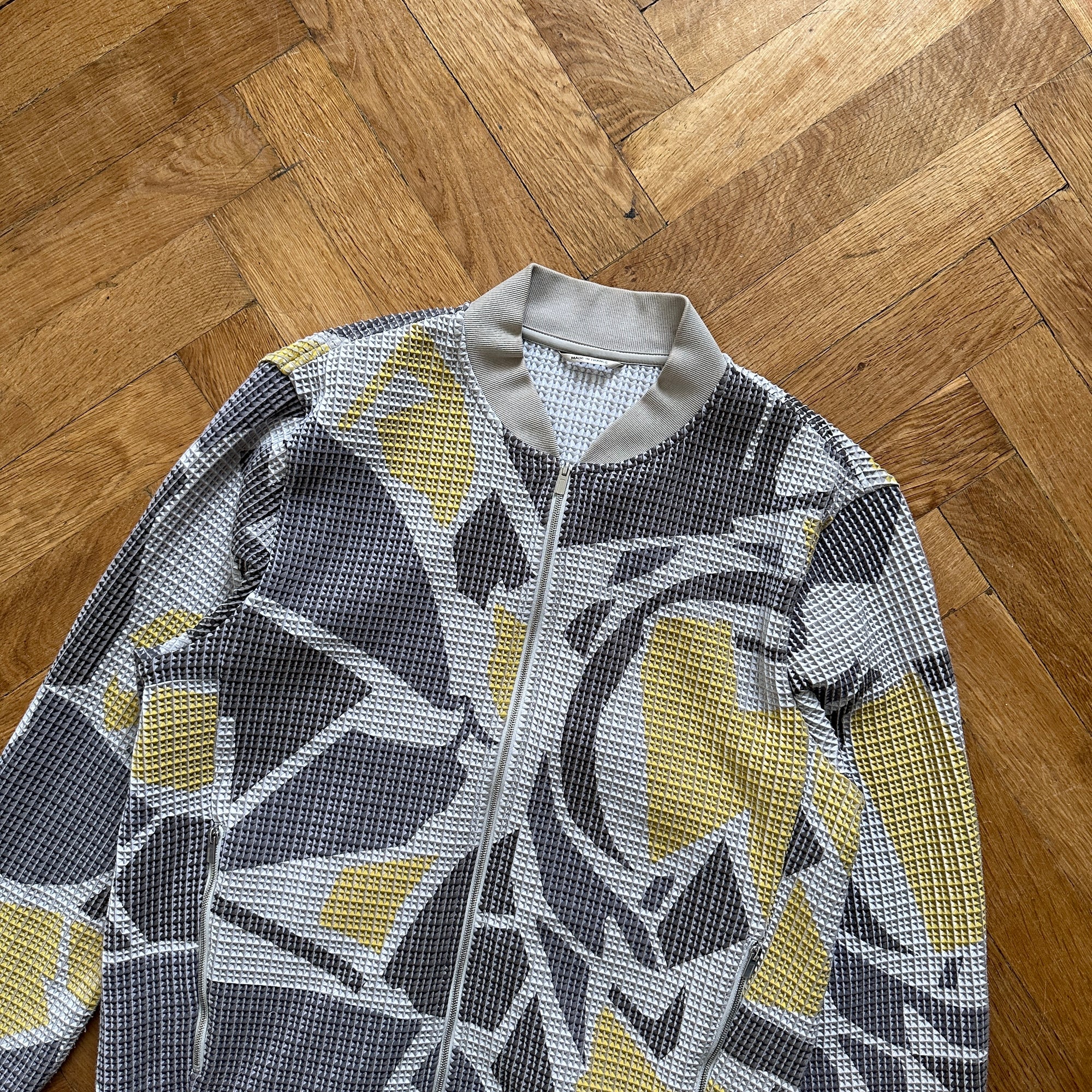 Hermès Mens Abstract Knit Waffle Knit Zip Up Jacket