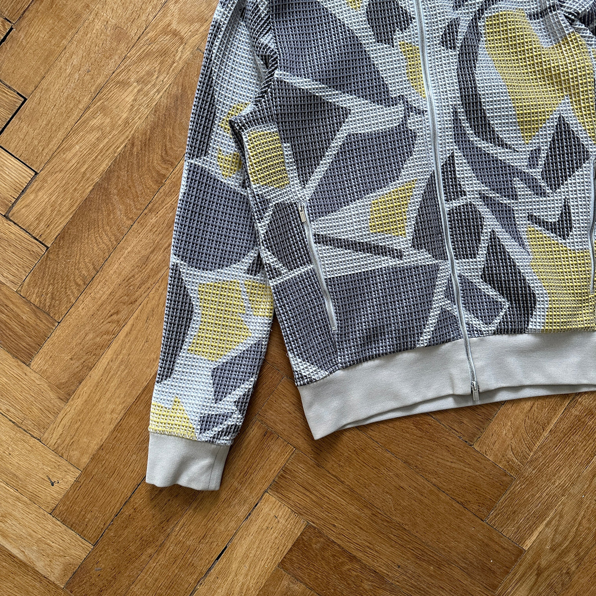 Hermès Mens Abstract Knit Waffle Knit Zip Up Jacket