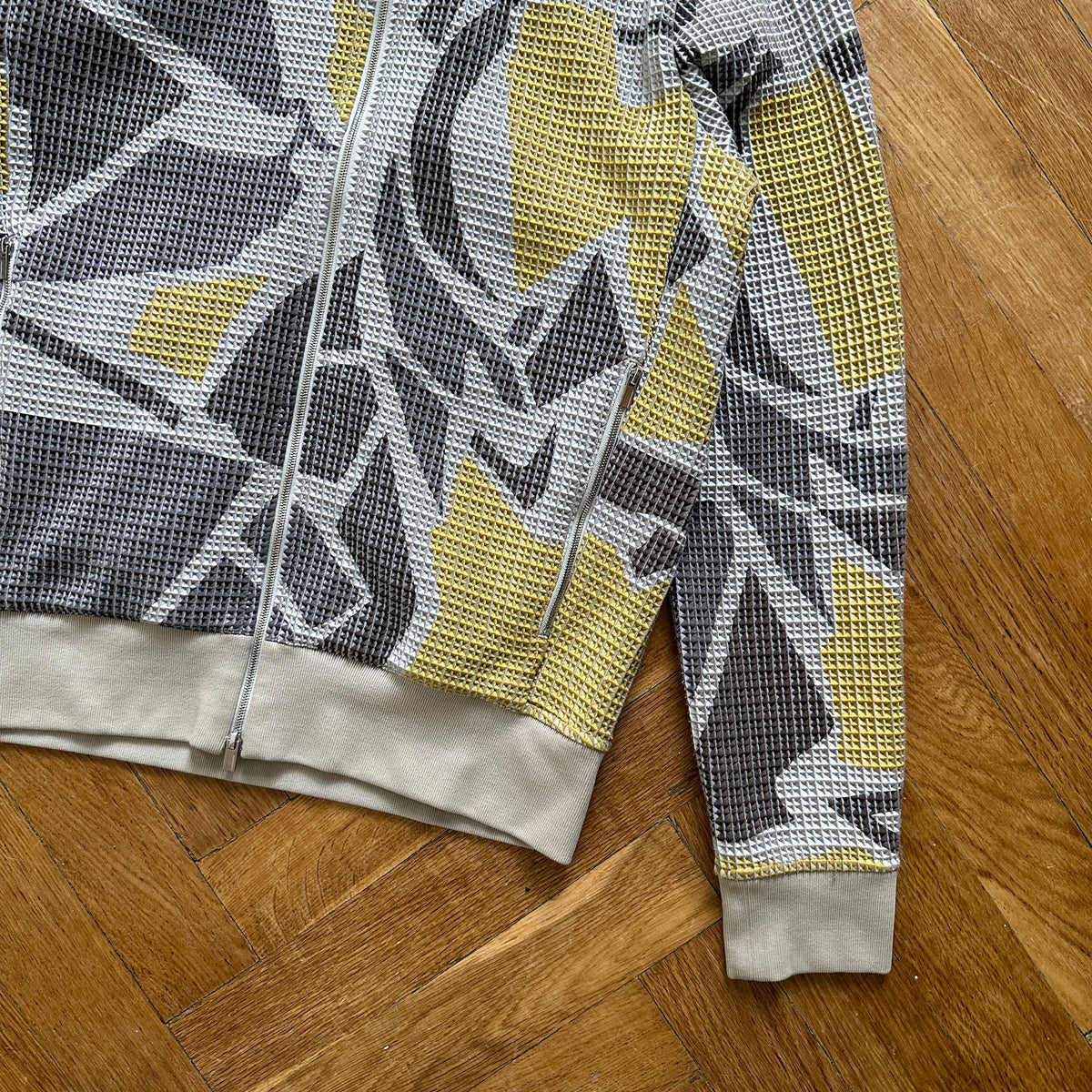 Hermès Mens Abstract Knit Waffle Knit Zip Up Jacket