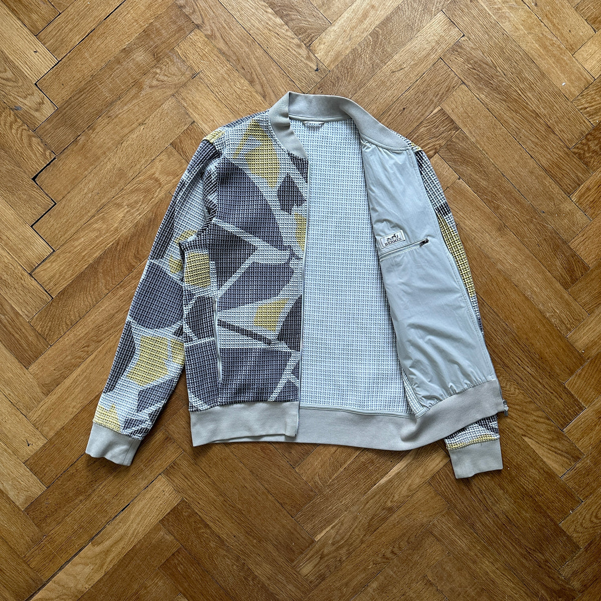 Hermès Mens Abstract Knit Waffle Knit Zip Up Jacket