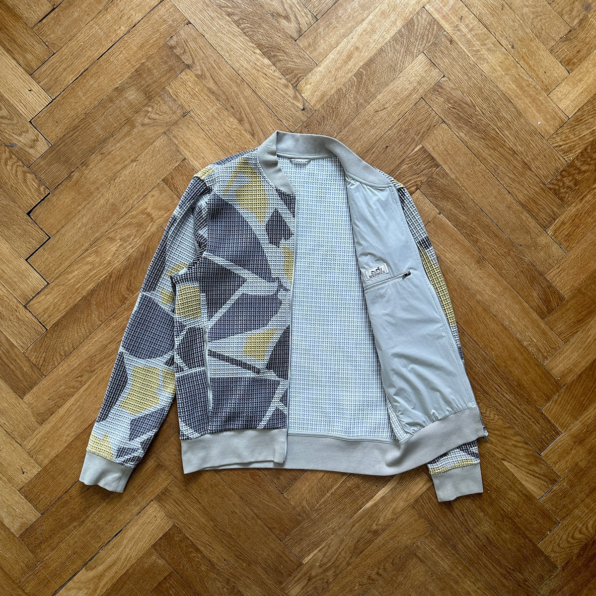 Hermès Mens Abstract Knit Waffle Knit Zip Up Jacket