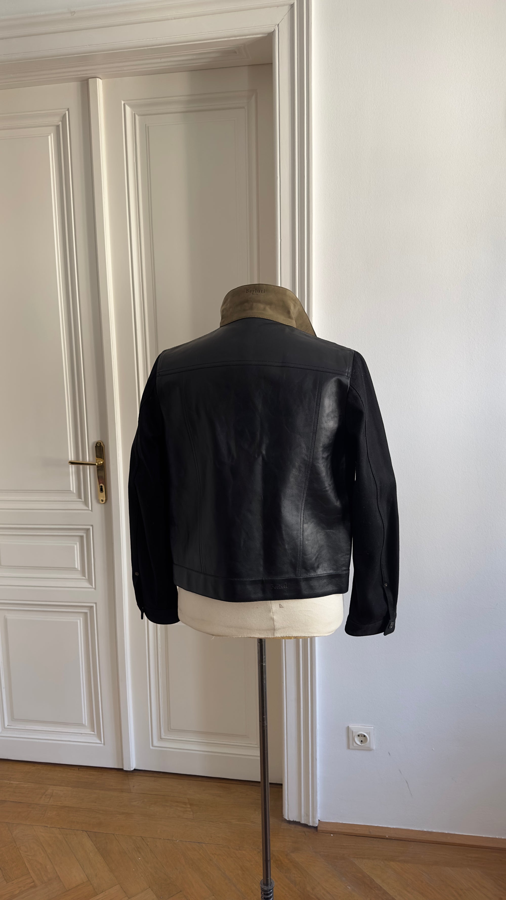Berluti by Haider Ackermann Black Sample Denim Leather Jacket