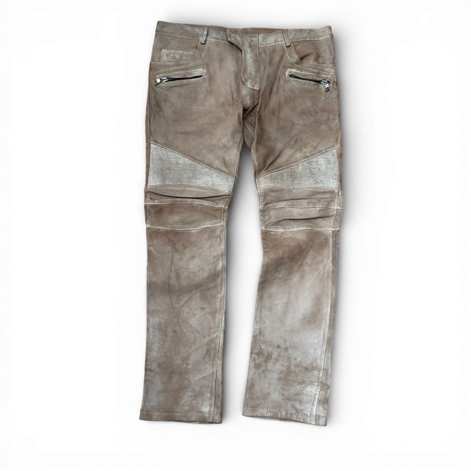 Balmain SS13 Cream Leather Biker Pants