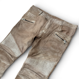 Balmain SS13 Cream Leather Biker Pants