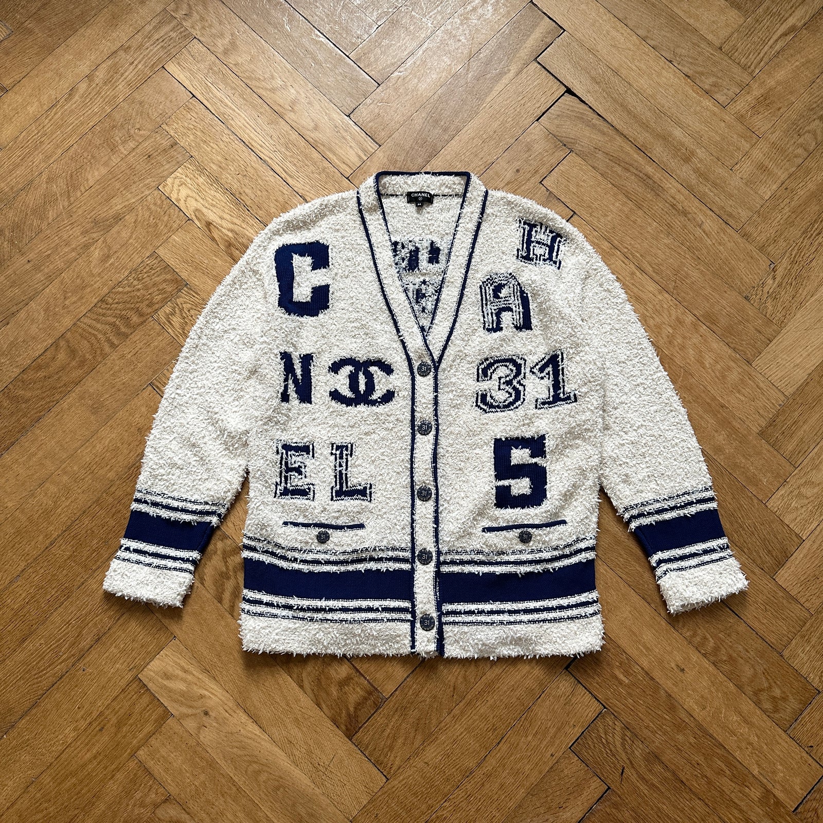 Chanel Pre SS19 Boucle Varsity Oversized Cardigan